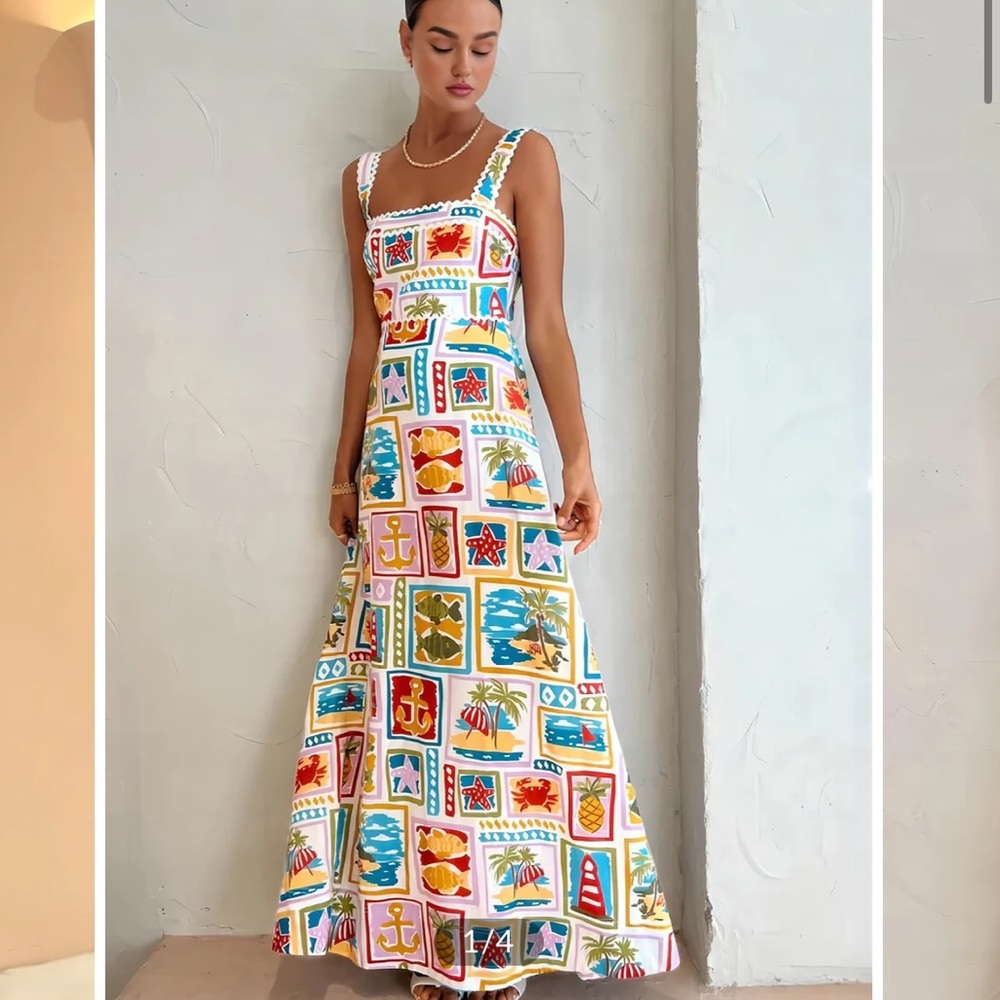 Commense Graffiti Print Sleeveless Long Dress